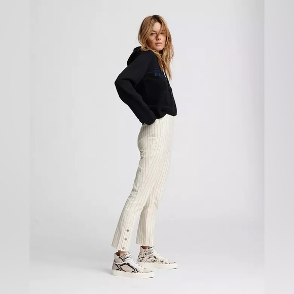 Rag & Bone Simone Stripe Snap Ankle Pant Black Ivory High Rise Sz 10 NWT - Picture 1 of 10